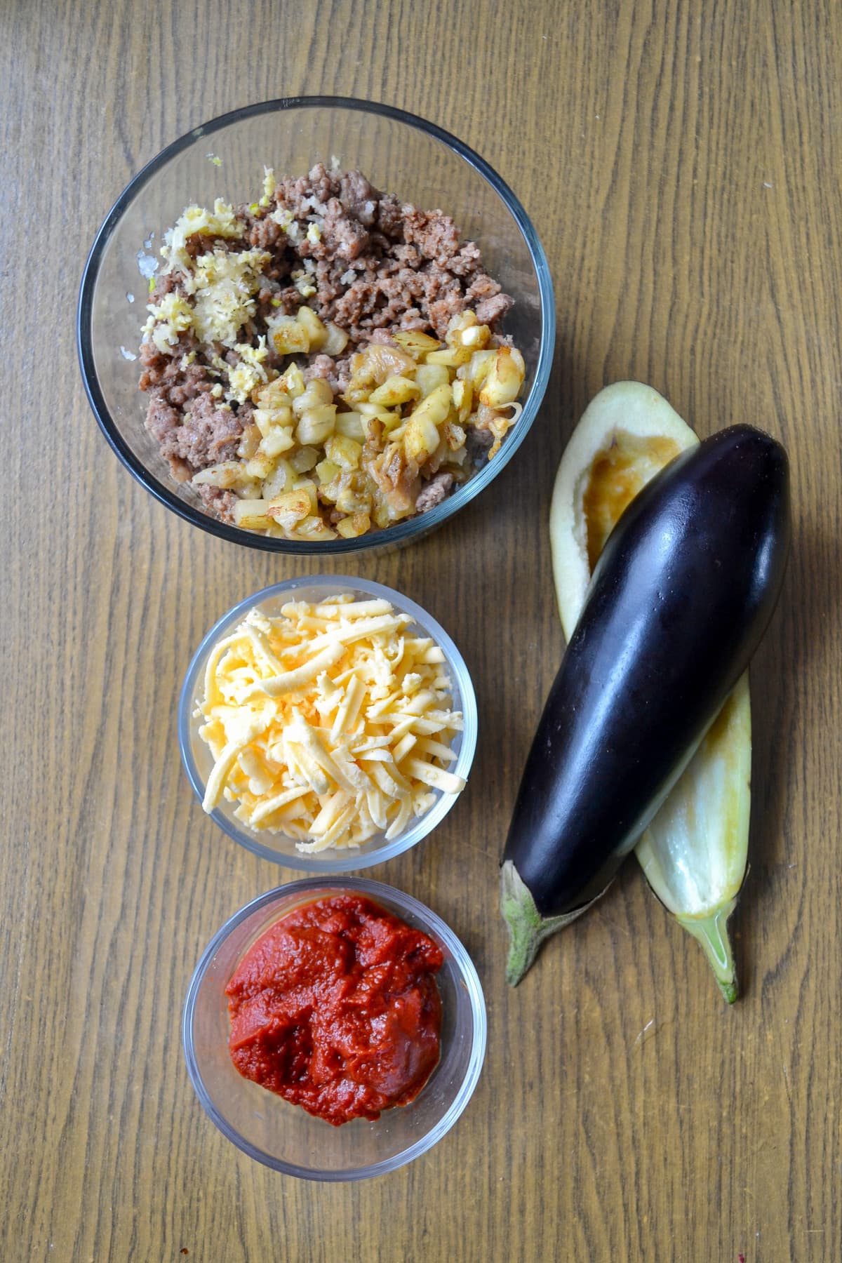 Stuffed eggplant boat ingredients