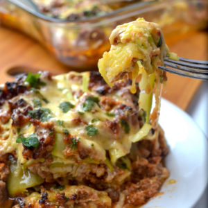 A bite of keto zucchini lasagna