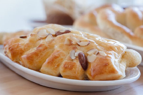 Bear claw topped with almonds