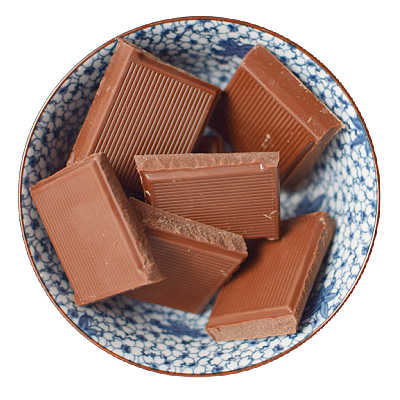 Broked disks of milk chocolate