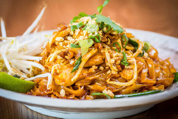 Pad thai noodles on a plate