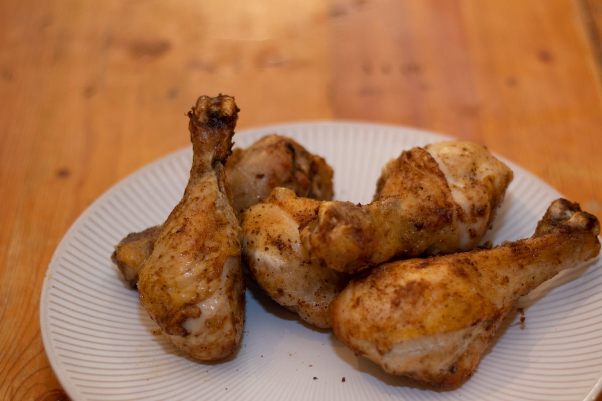 Delicious air fried chicken drumsticks