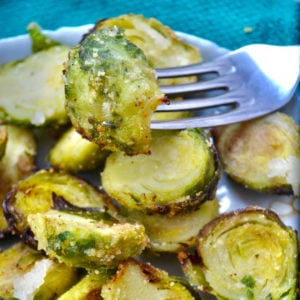 Keto Air Fryer Garlic Brussels Sprouts freshly cooked