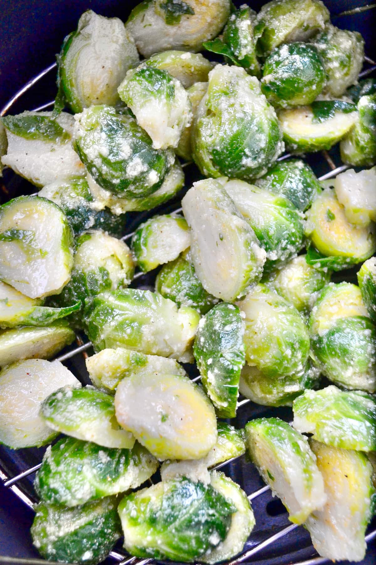 Keto Air Fryer Garlic Brussels Sprouts prep