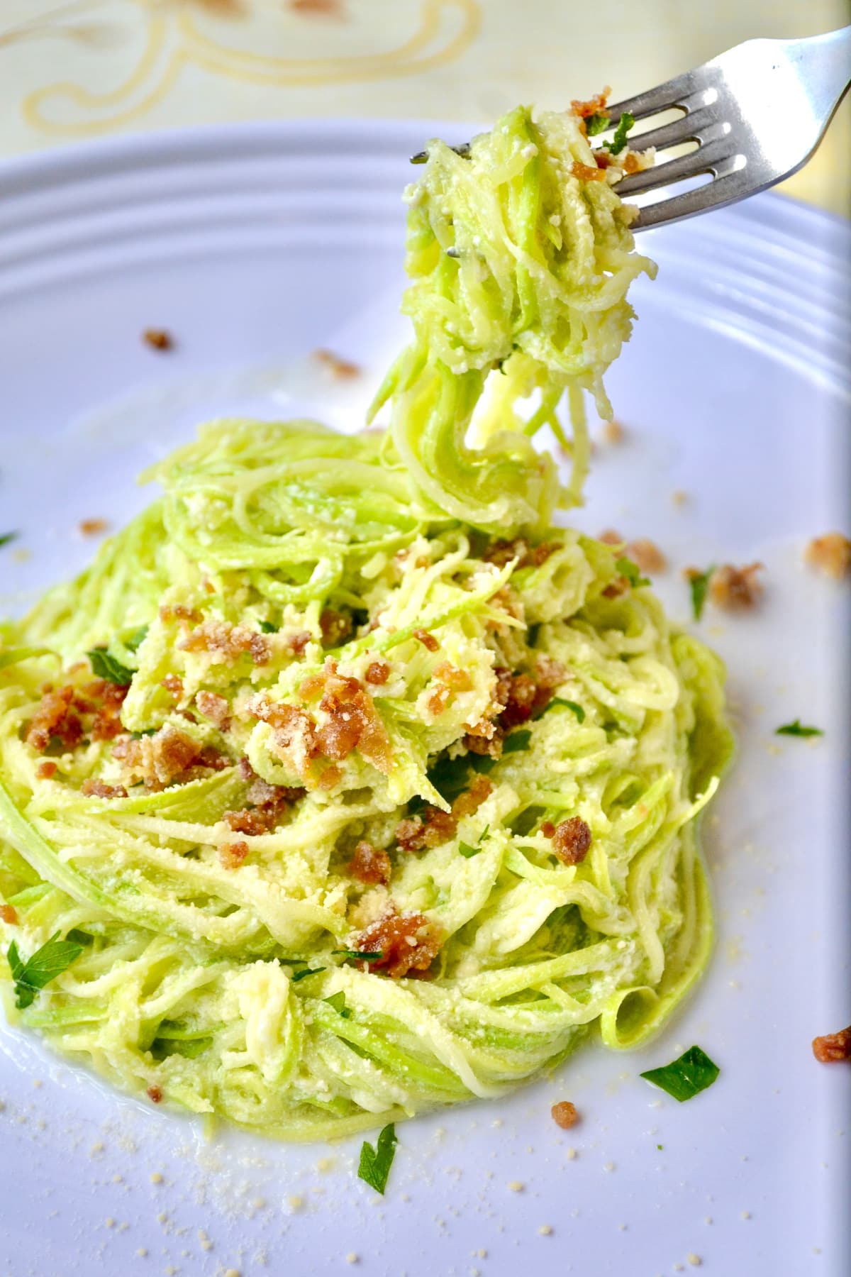 Keto alfredo zoodles served