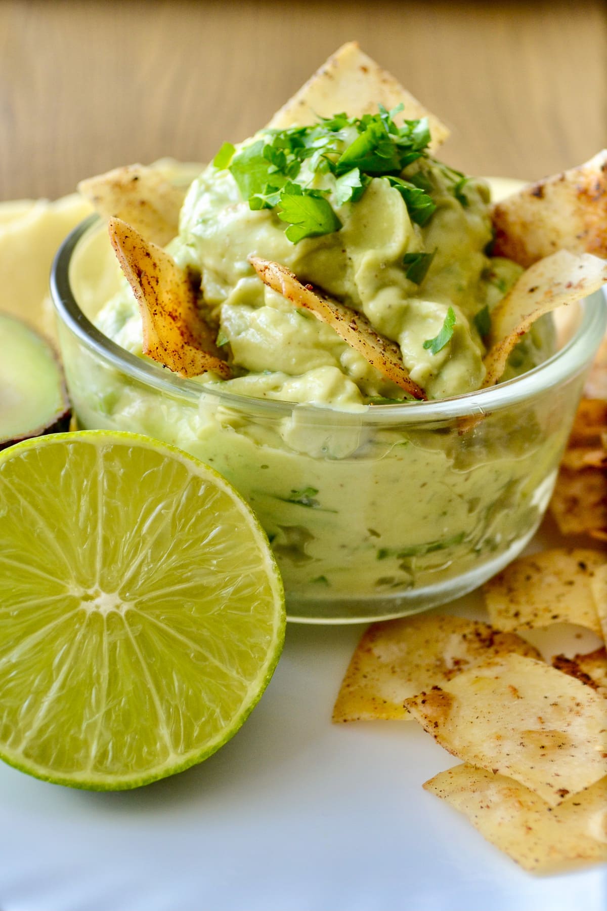 Keto Homemade Guacamole Dip served with chips