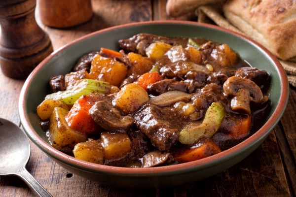 A hearty bowl of slow-cooked beef and vegetables