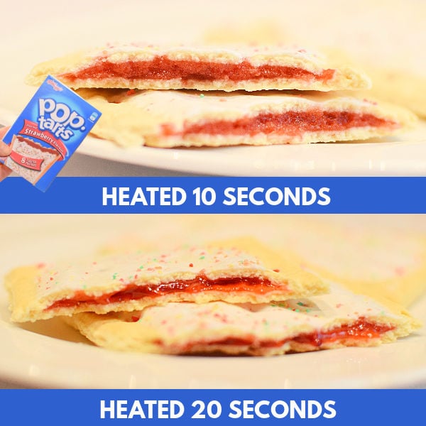 How the inside of a pop tart looks set at different cooking times