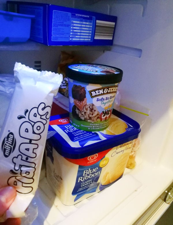 A range of ice creams in the freezer