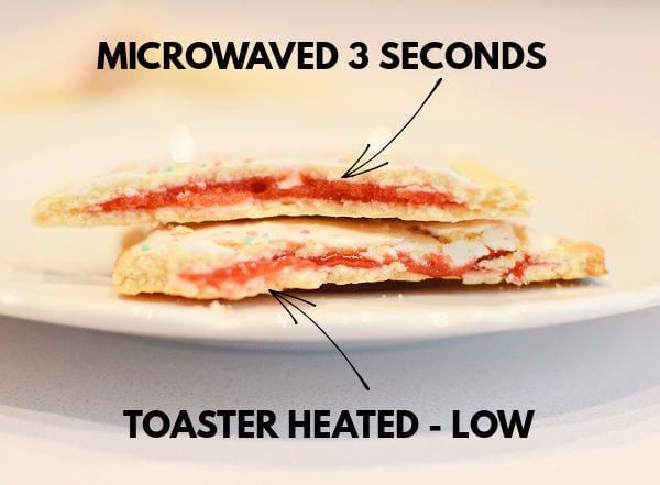 Comparing tarts heated in microwave vs. toaster