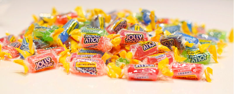 Scattered Jolly Rancher hard candies