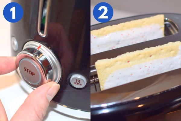 Steps for heating Pop Tarts in a toaster