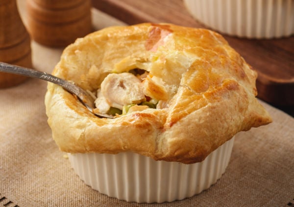 Freshly cooked chicken pie in a dish