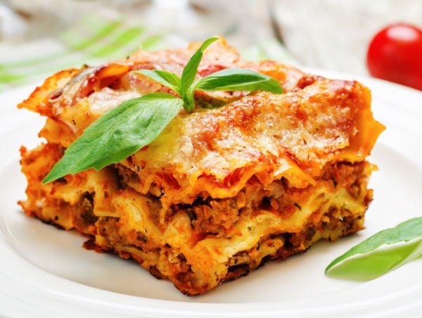 Lasagna on a white plate
