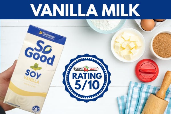 Vanilla soy milk in a carton