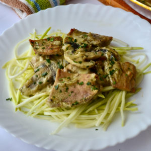 Keto Beef Stroganoff served