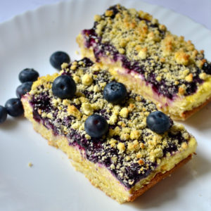 Keto Blueberry Lemon Cheesecake Bars served