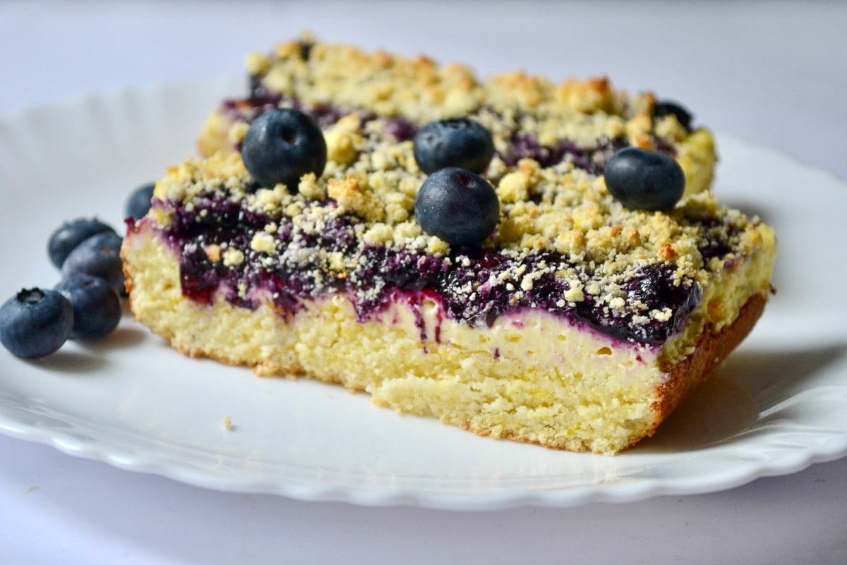 Keto Blueberry Lemon Cheesecake Bars finished