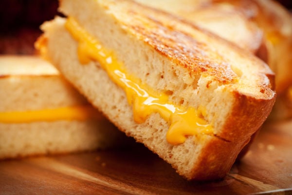 Sliced grilled cheese sandwich
