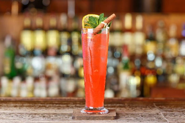Singapore Sling on a bar counter
