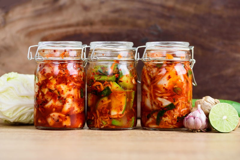 Jars of homemade kimchi