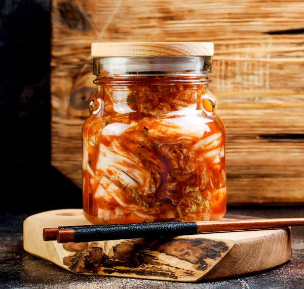 A jar of freshly fermented kimchi