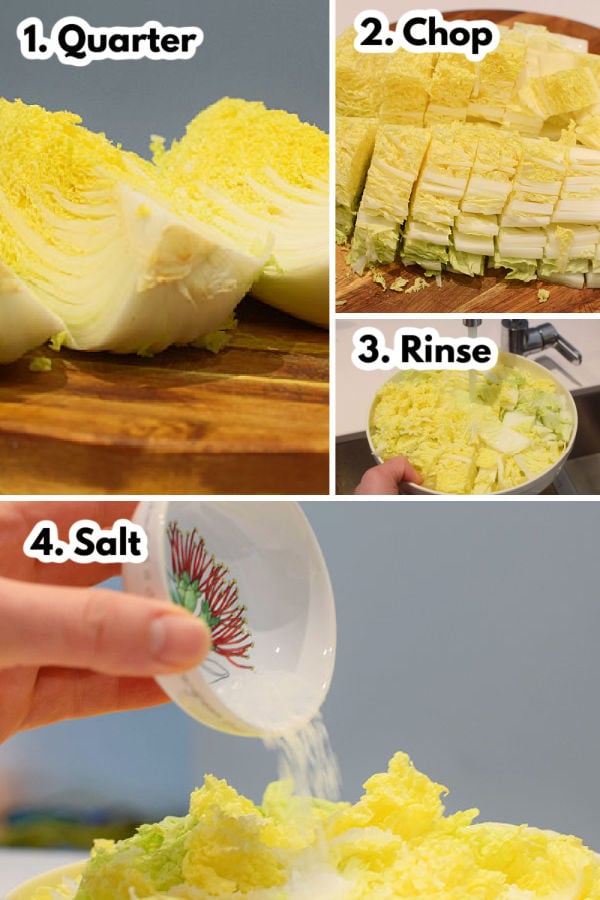 Steps to prepare cabbage for kimchi