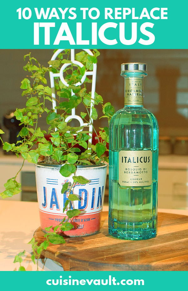 A bottle of Italicus on a board next to a plant