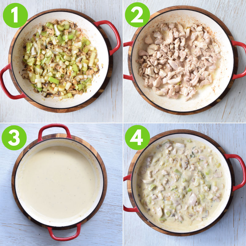 Steps to make chicken filling for pie