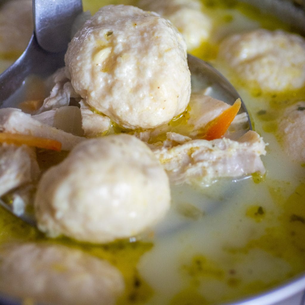 keto chicken and dumplings cooking in the pot