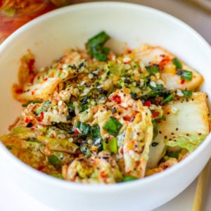 a serving bowl of keto kimchi