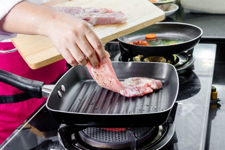 Cooking Meat On Grill Pan Stovetop 720x480