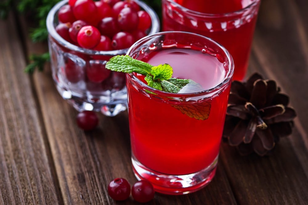 glass of cranberry juice with mint