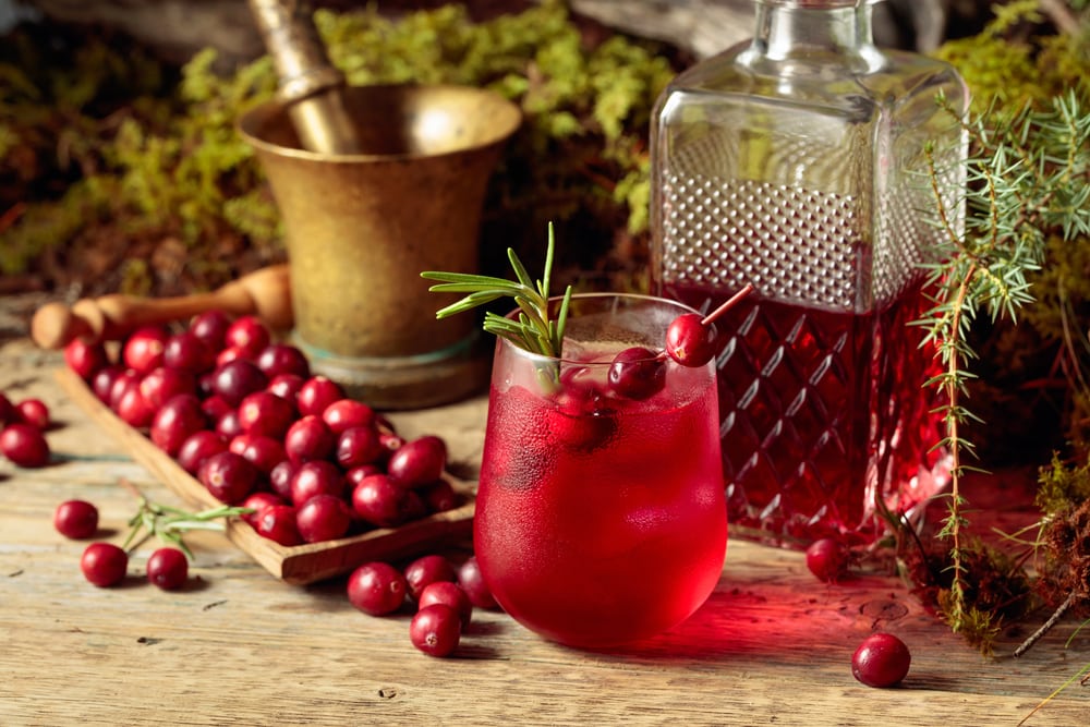 Cranberry Juice With Mortar And Pestle