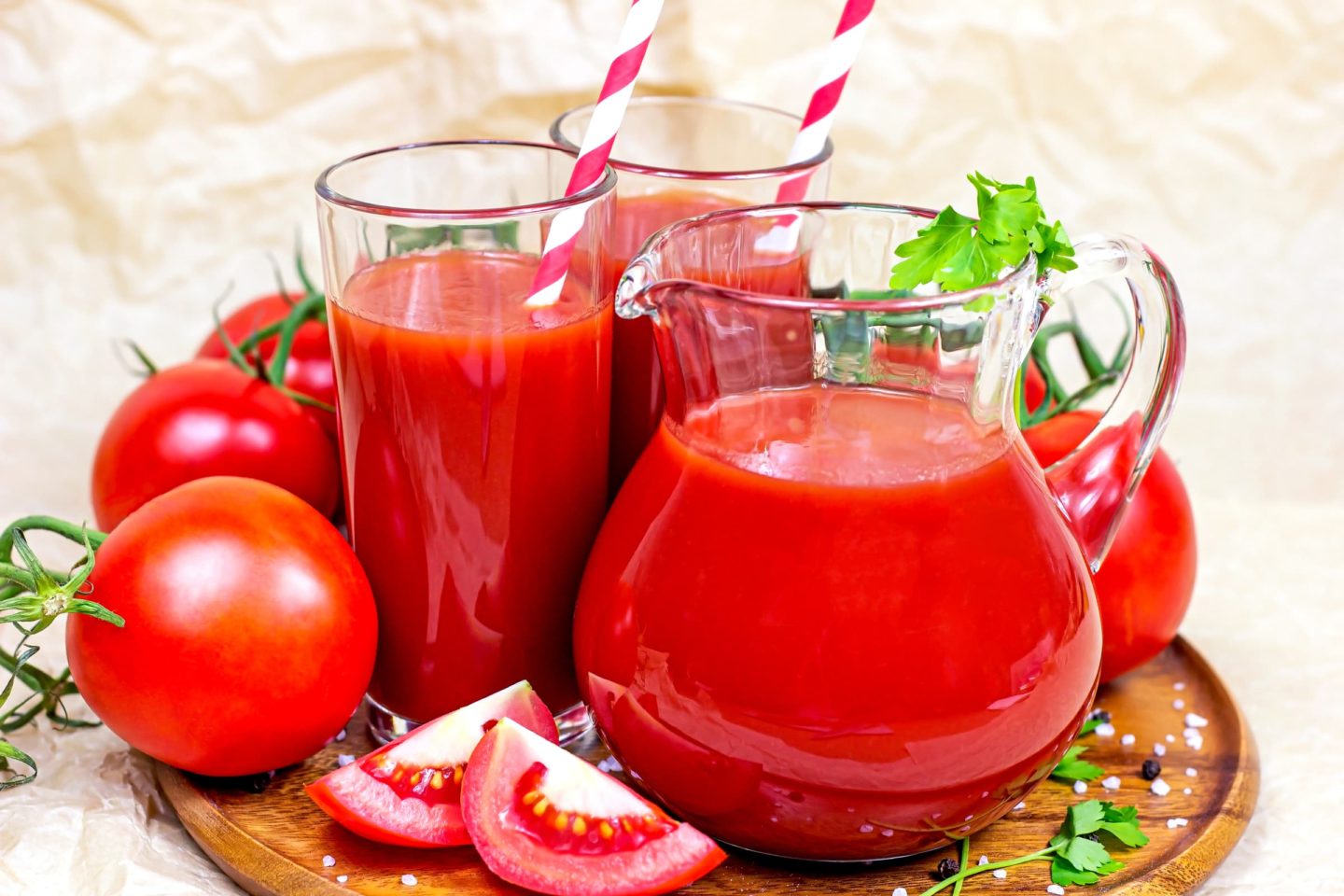 Glasses And Pitcher Of Tomato Juice