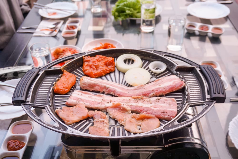 Korean Traditional Cauldron Gama Lid Pork Portable Gas Stove BBQ Grill Pan Mini 