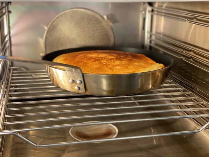 stainless steel pan in the oven