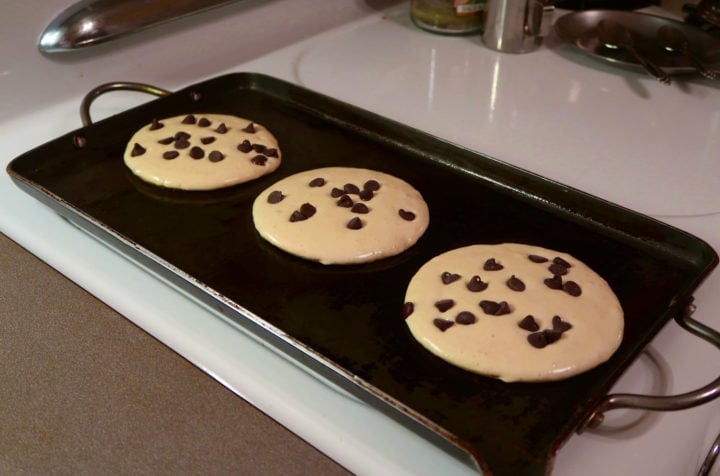 stove top griddle with chocolate chip pancakes