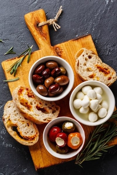 Olives, Peppers, Mozzarella and Ciabatta