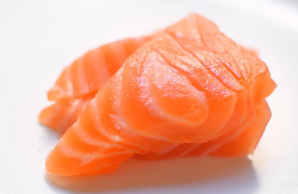 Salmon sashimi on a white background