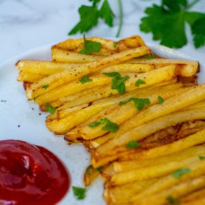 serve keto rutabaga fries with ketchup or your favorite dip