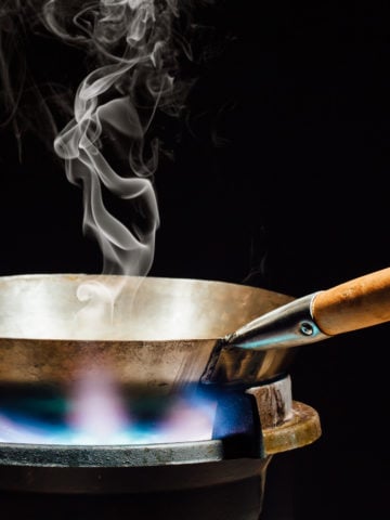 wok burning on a portable wok burner