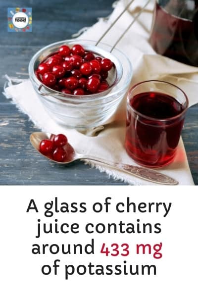 A glass of cherry juice contains around 433 mg of potassium