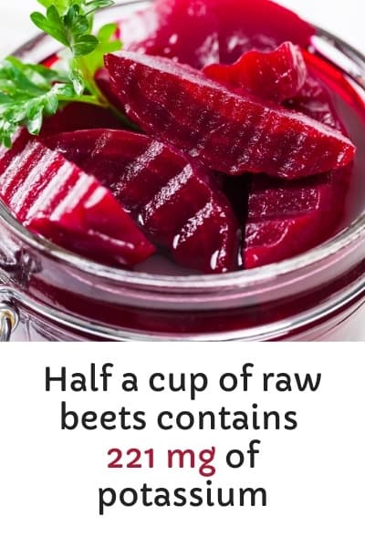 Half a cup of raw beets contains 221 mg of potassium