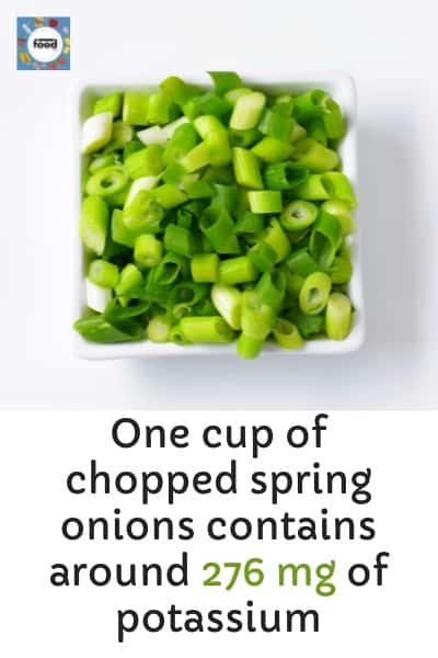 One cup of chopped spring onions contains around 276 mg of potassium