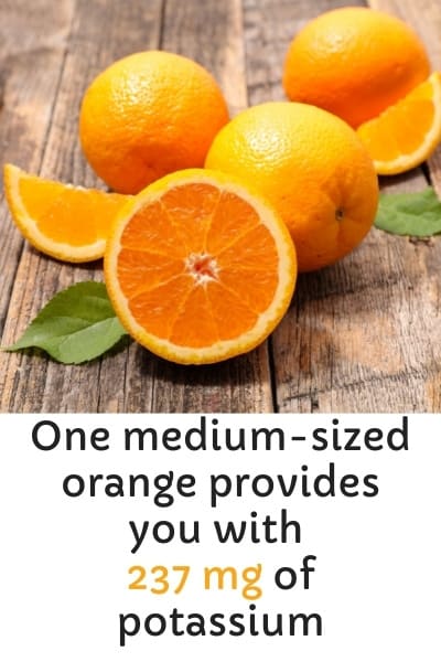 One medium-sized orange provides you with 237 mg of potassium