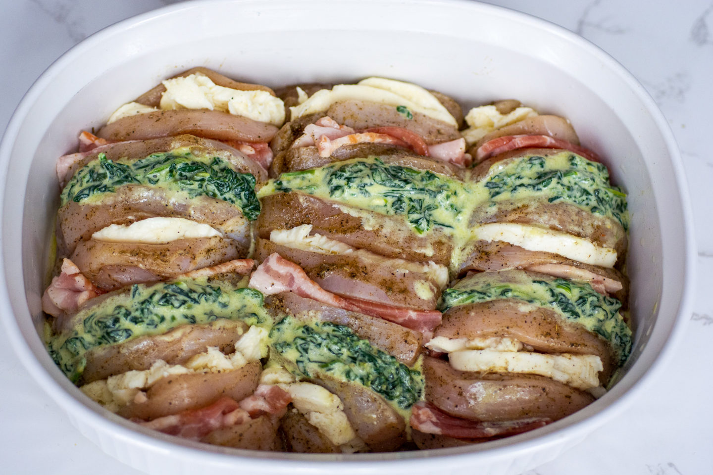 keto hasselback chicken prepared for baking