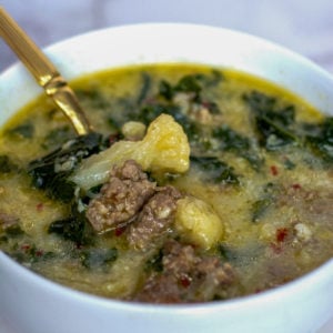 a tasty bowl of keto zuppa toscana soup