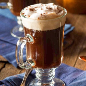 traditional Irish coffee with whiskey and cream