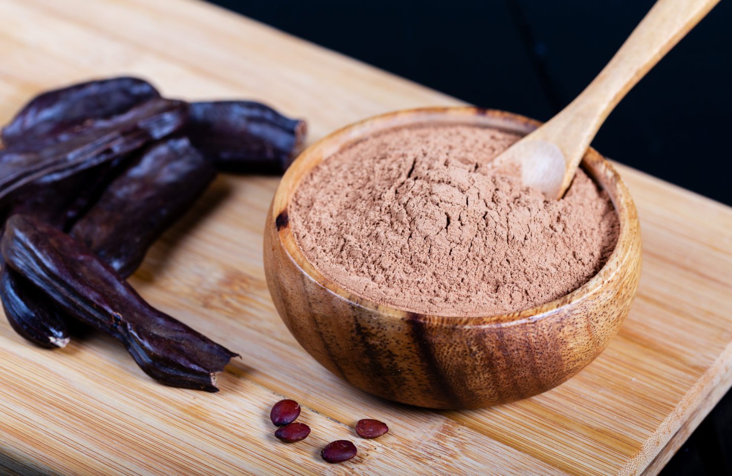 carob powder made from carob beans as cocoa powder substitute